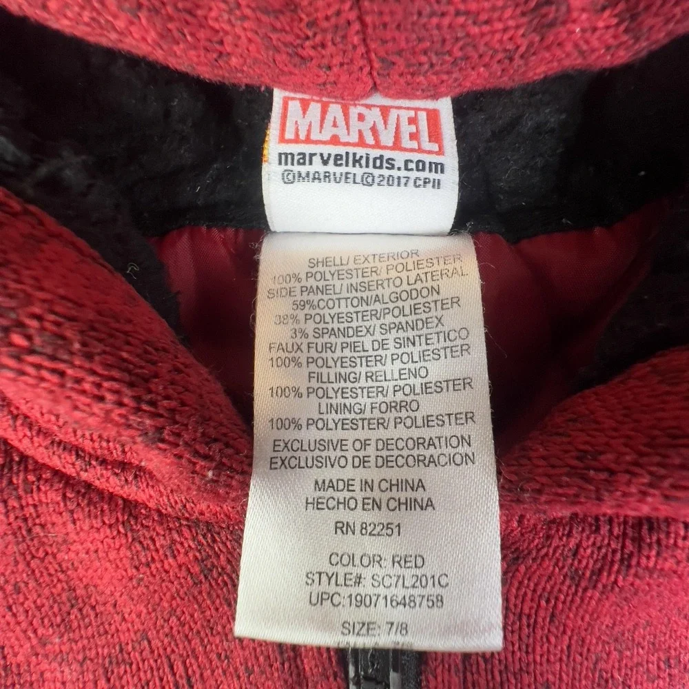 Marvel Spider-Man Homecoming Jacket Kids 7/8 Red Graphic Hooded Fleece‎ Zip